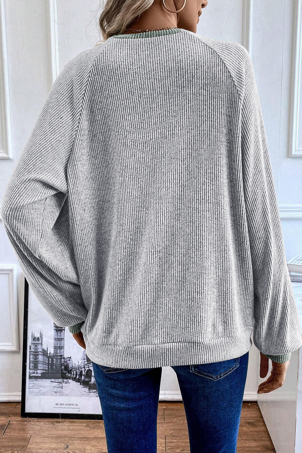 Contrast Ribbed Loose Fit Long Sleeve Top - loveforevers