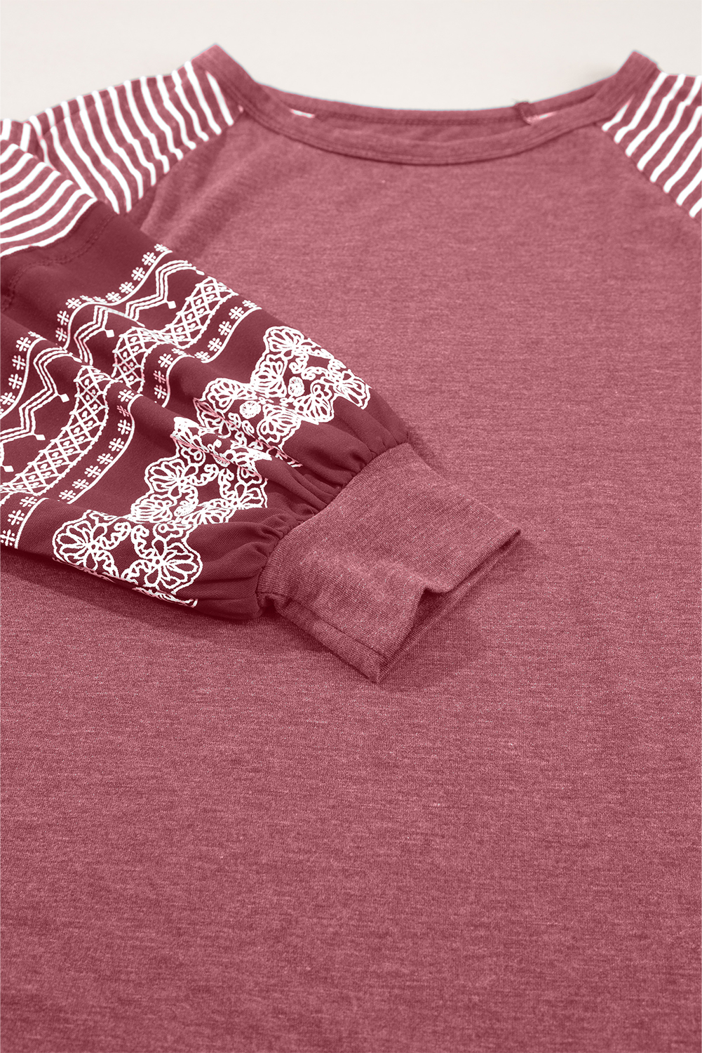 Tillandsia Purple Contrast Print Striped Raglan Long Sleeve Loose Top - loveforevers