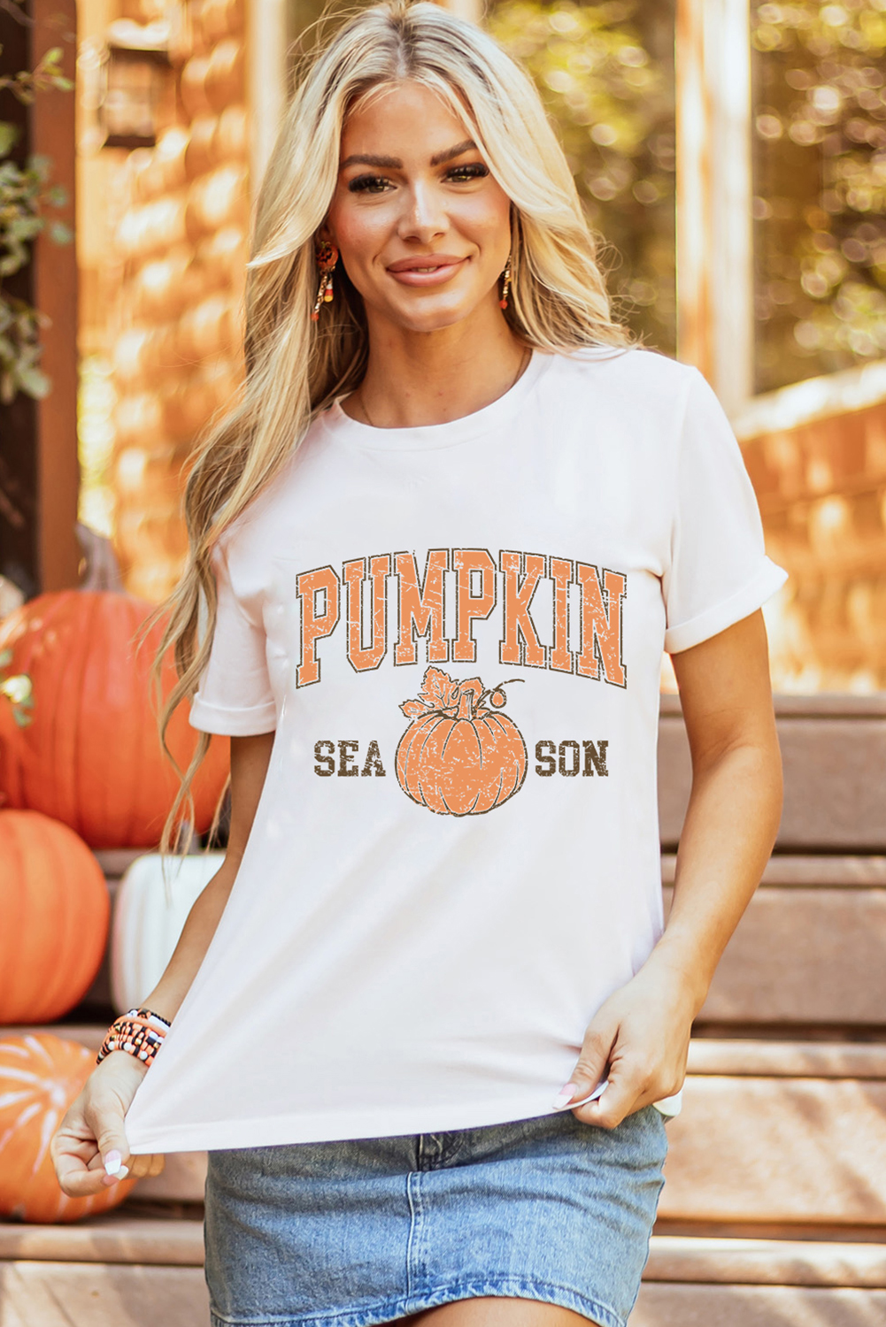 White PUMPKIN SEASON Cracking Printed Cotton Blend T Shirt - loveforevers