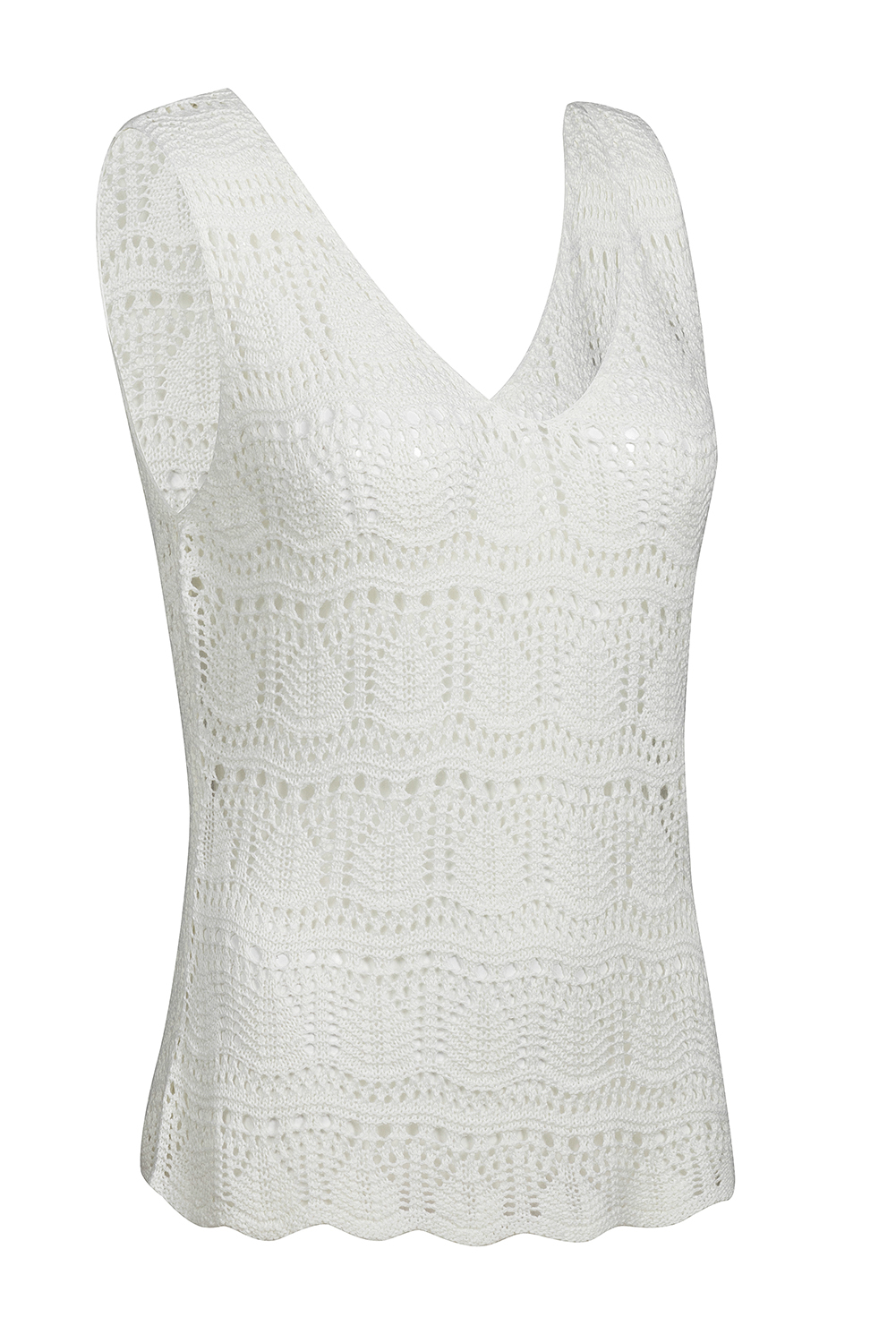 White V Neck Textured Hollow-out Sweater Vest - loveforevers