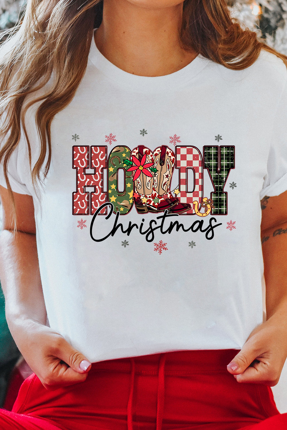 White Western HOWDY Christmas Festive Letter Printed Crew Neck T Shirt - loveforevers