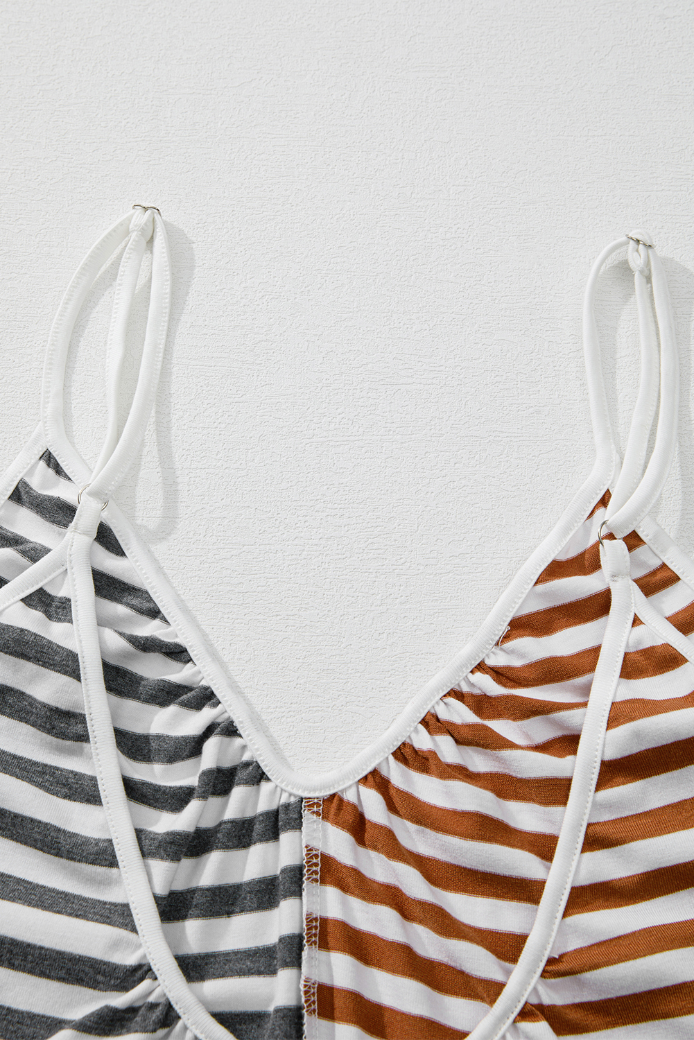 Yellow Stripe Two Tone Contrast Spaghetti Strap Backless Overall - loveforevers