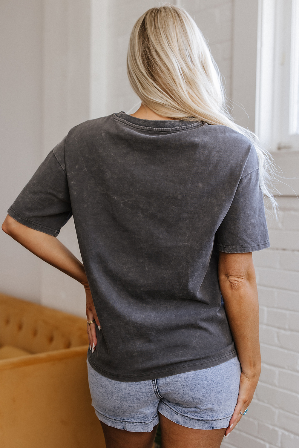 Dark Grey Kindness Butterflies Graphic Mineral Wash Loose Tee - loveforevers