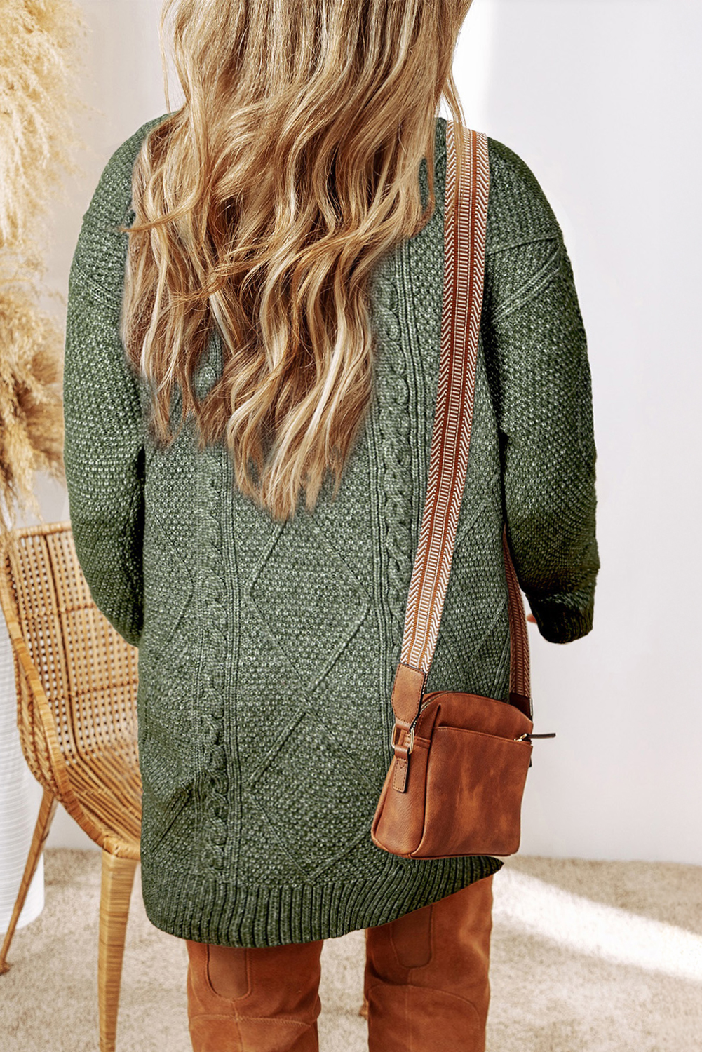 Parchment Cable Knit Drop Shoulder Loose Fit Sweater Dress - loveforevers
