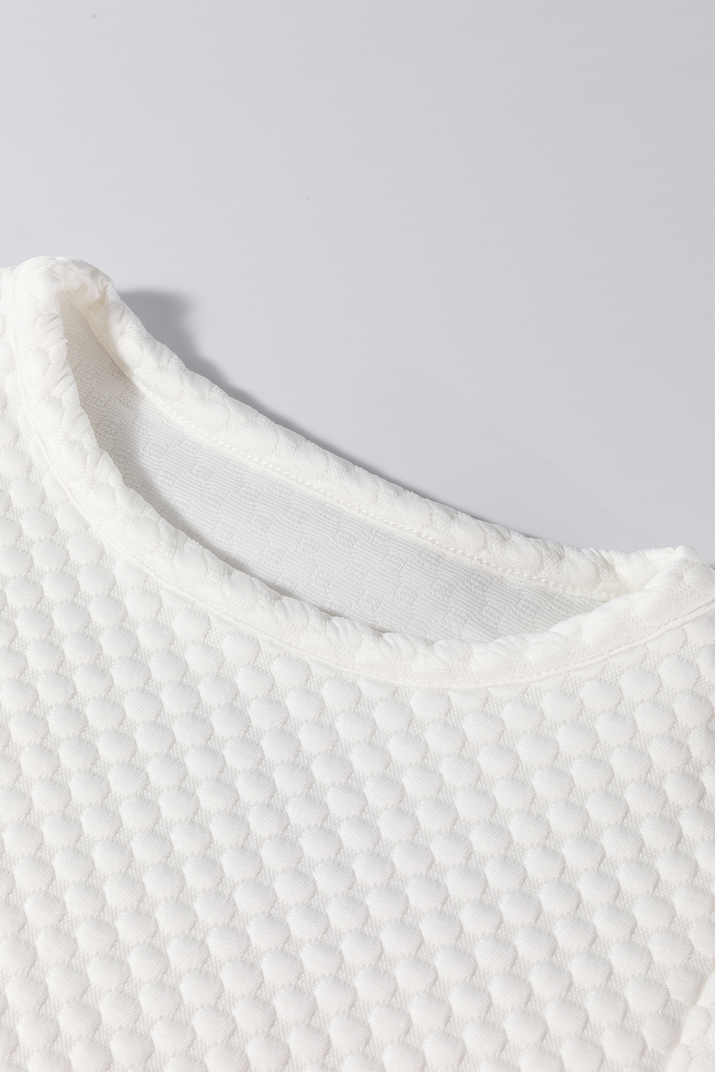 White Solid Textured O Neck Puff Sleeve Blouse - loveforevers