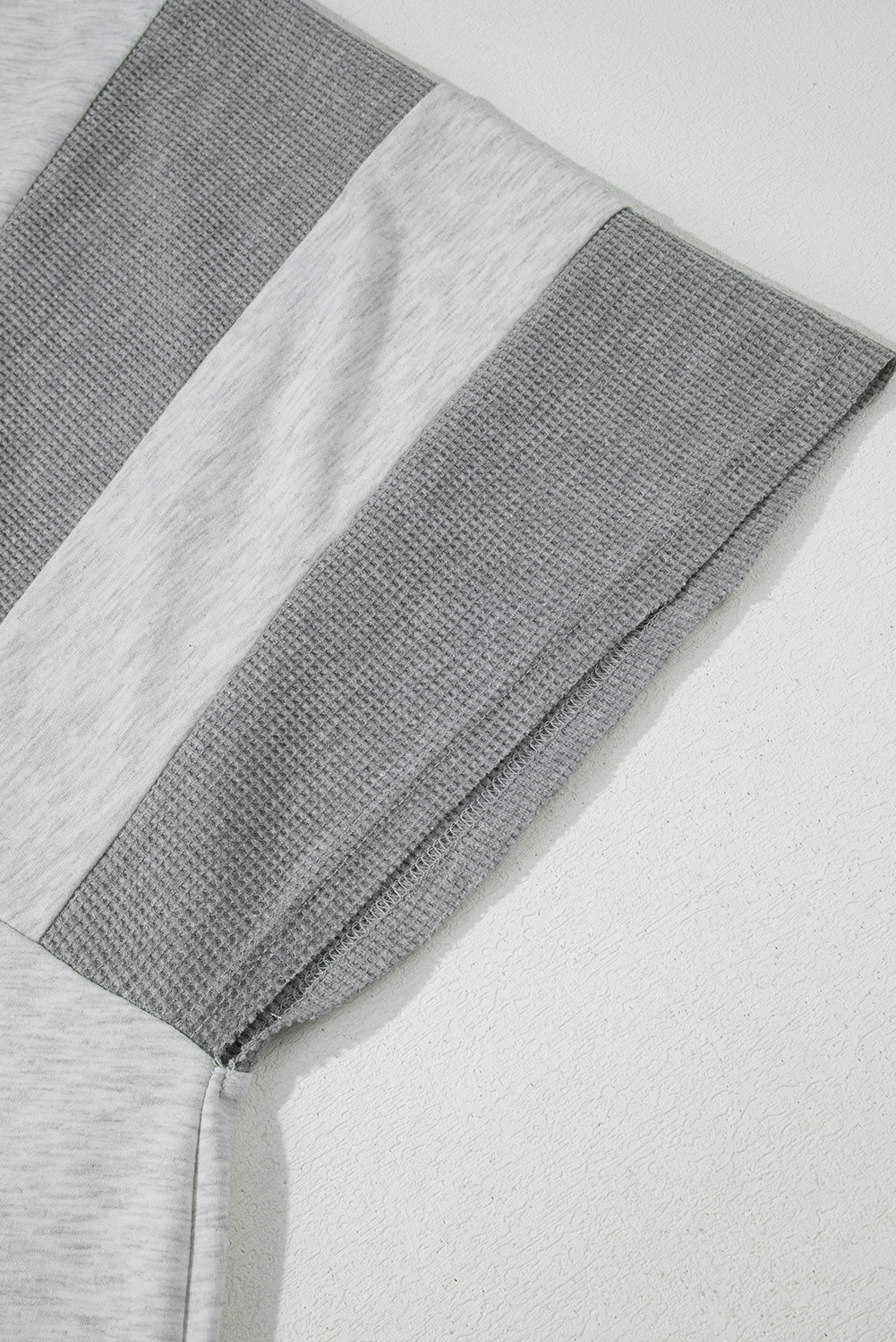 Dearlovers Light Grey Two Tone Contrast Waffle Knit Patched Buttoned V Neck Top - loveforevers