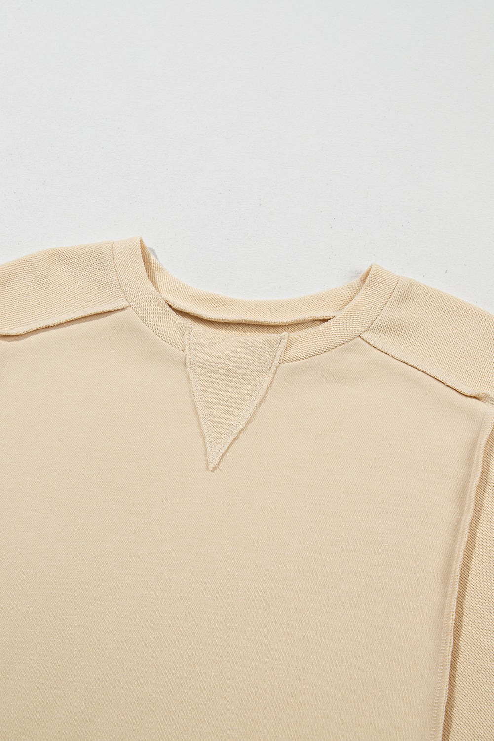 Beige Splicing Round Neck Pullover Sweatshirt - loveforevers