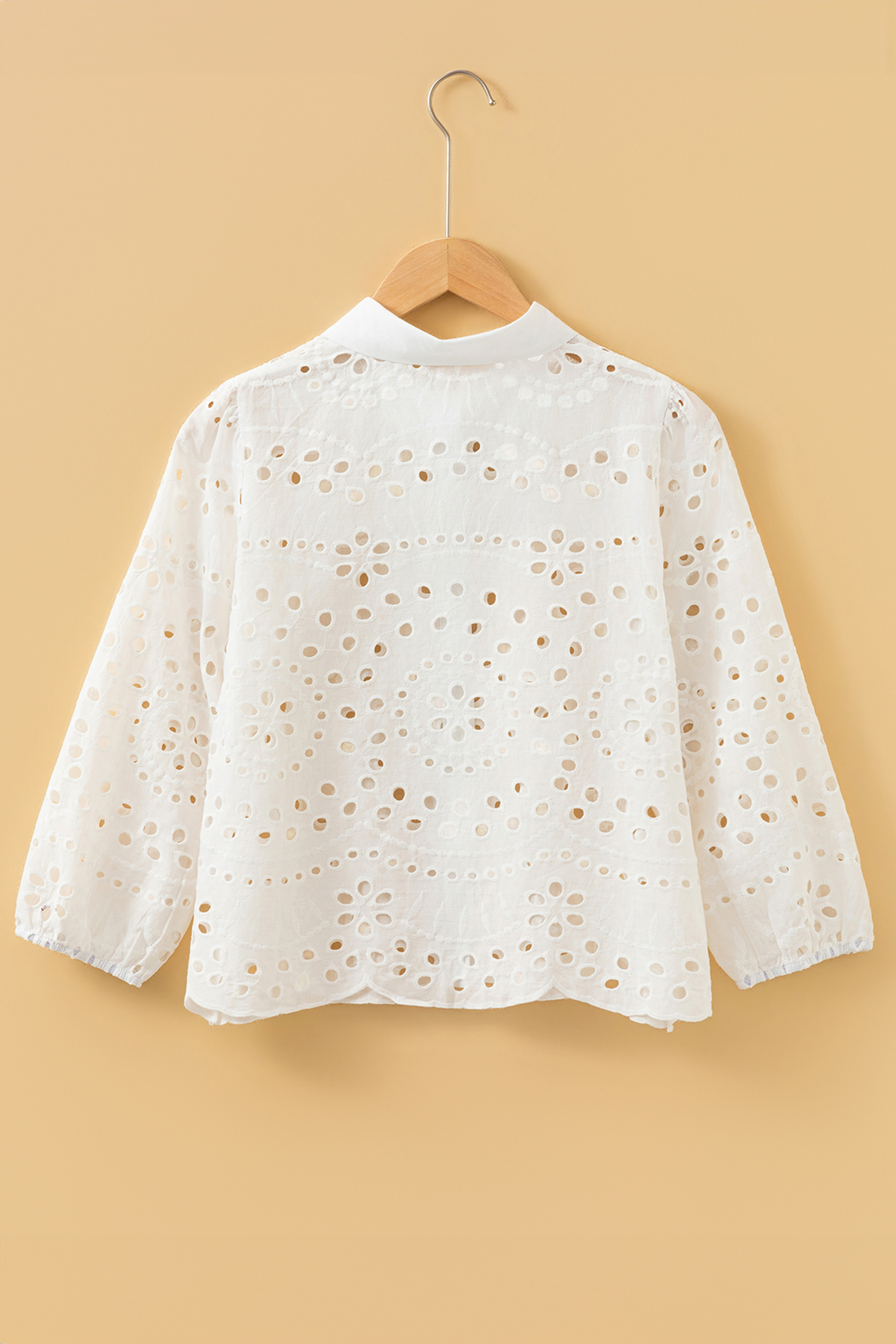 White Eyelet Embroidered Puff Sleeve Crop Shirt - loveforevers
