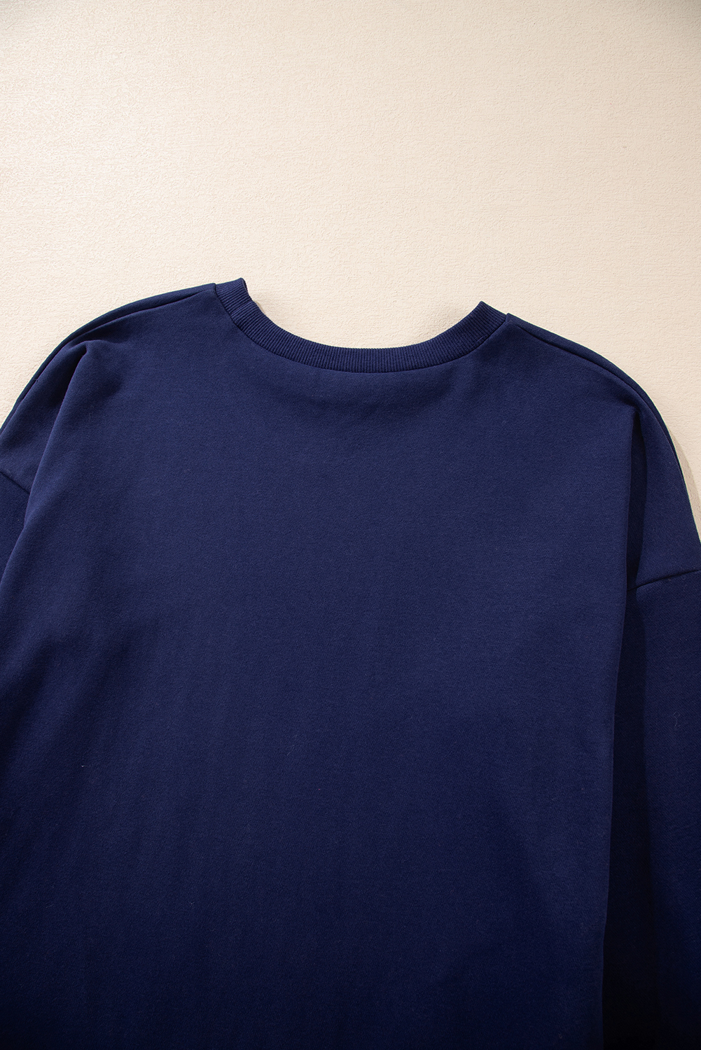 Navy Blue Solid O Neck High Low Hem Pullover Sweatshirt - loveforevers