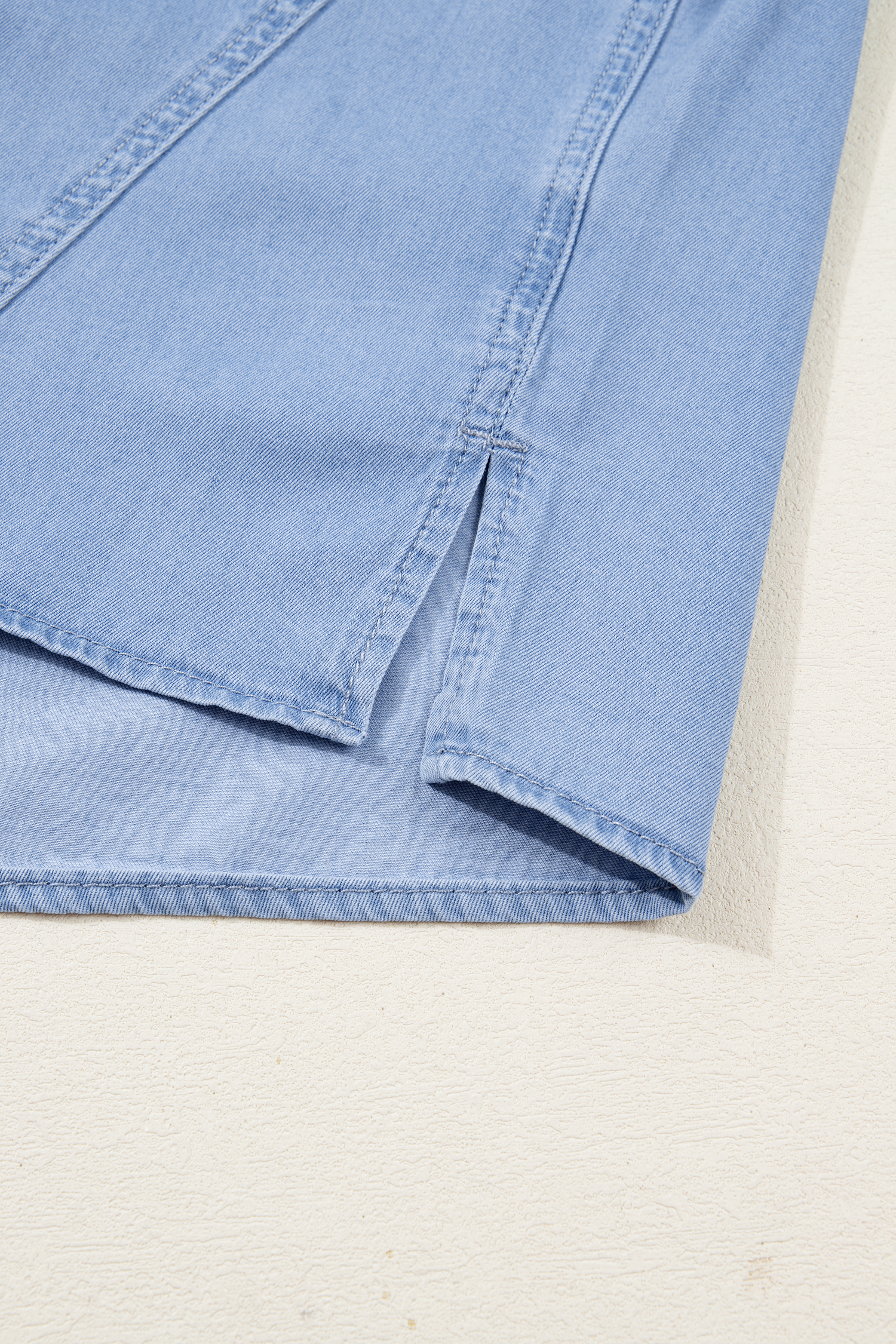 Myosotis Washed Drop Shoulder Bracelet Sleeve Chambray Shirt - loveforevers