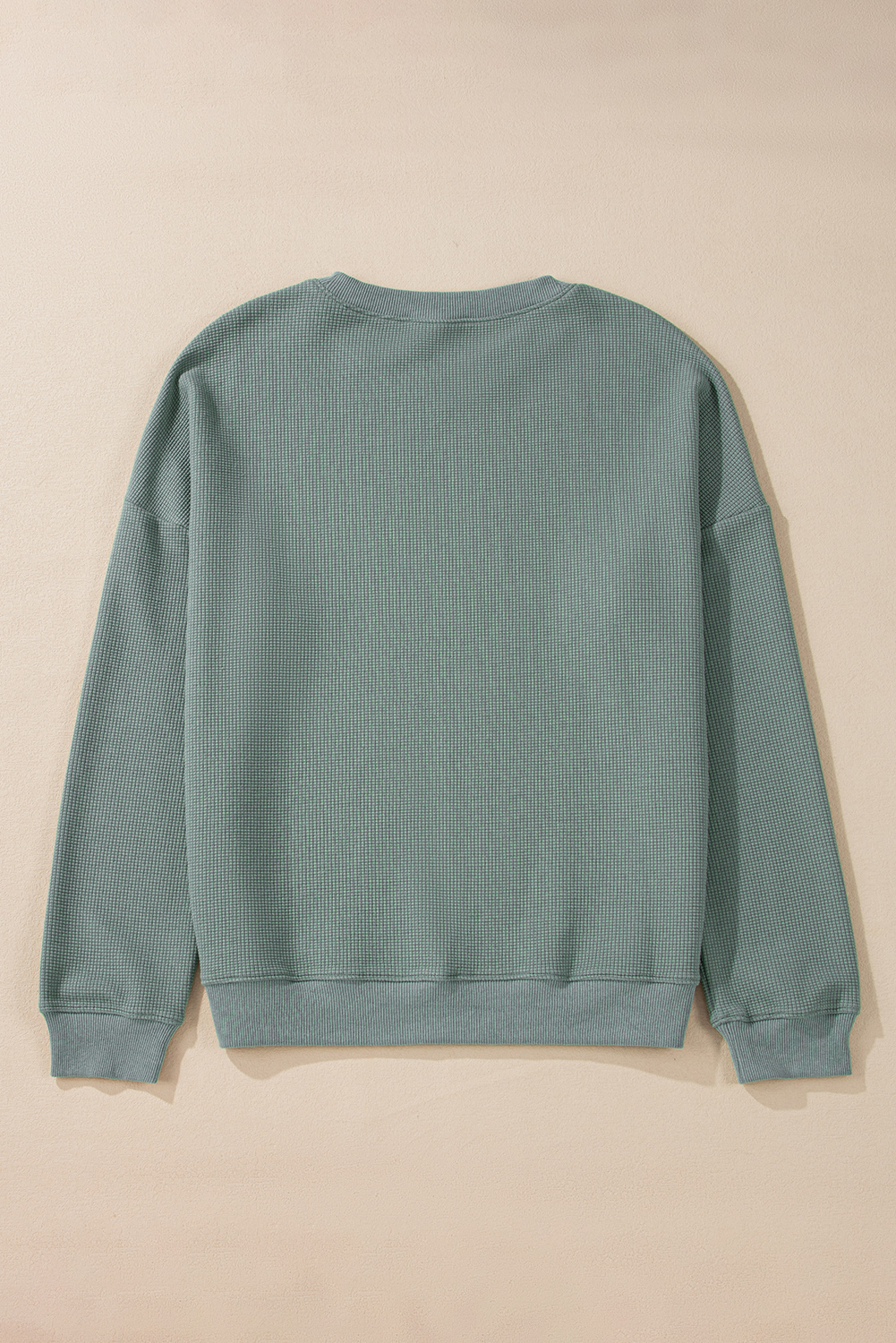 Clearly Aqua Waffle Knit Drop Shoulder V Neck Top - loveforevers