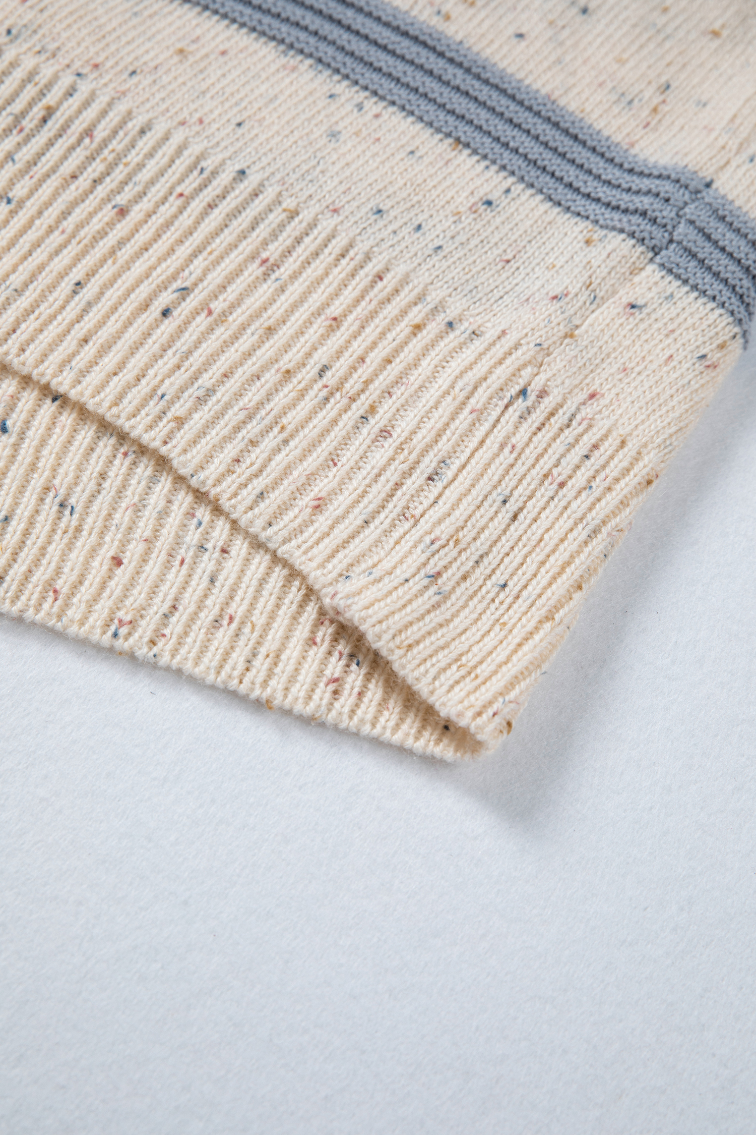 Beige Stripe Exposed Seam Drop Shoulder Heathered Knit Sweater - loveforevers