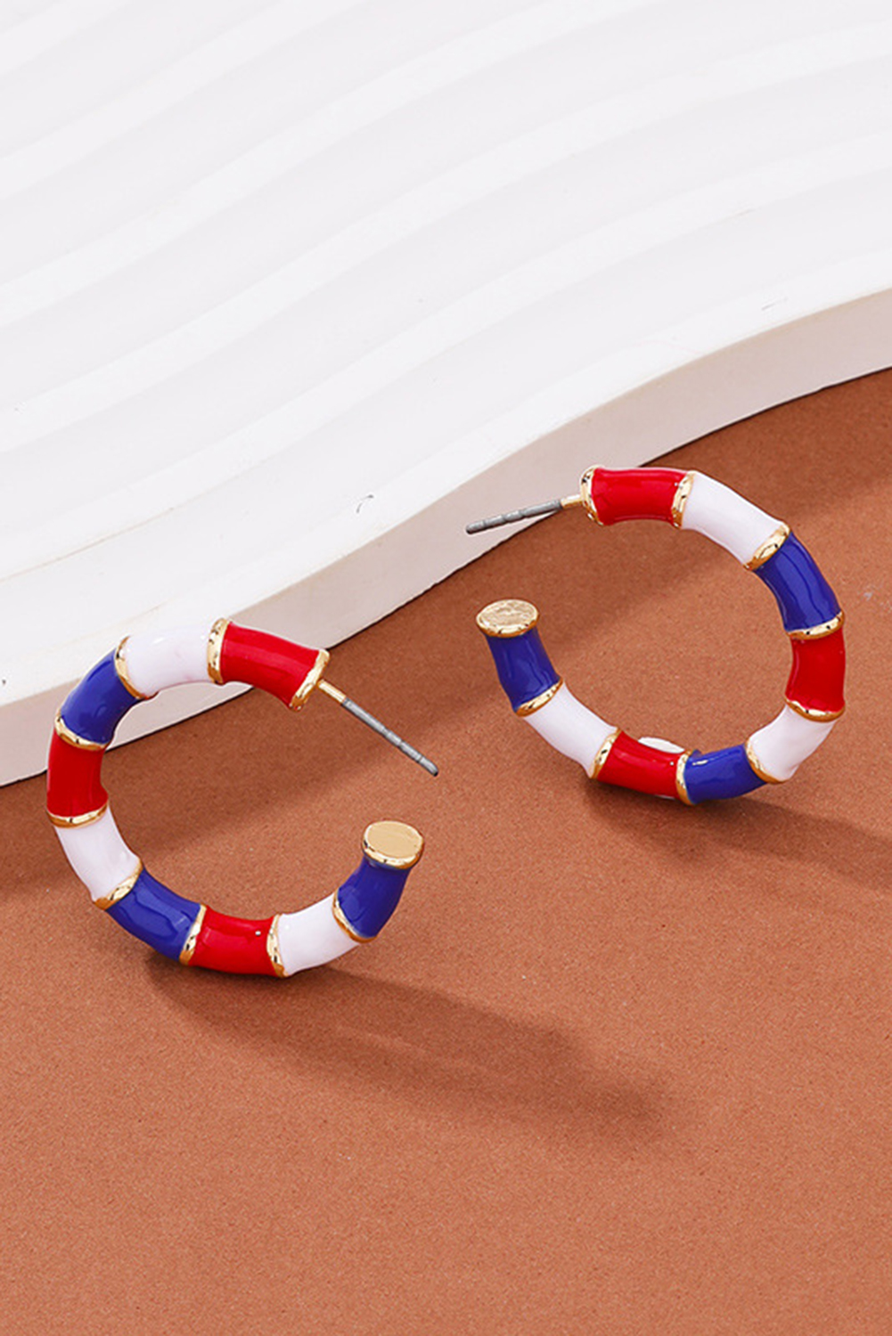 Dark Blue Independence Day Enamel C-shape Stud Earrings - loveforevers