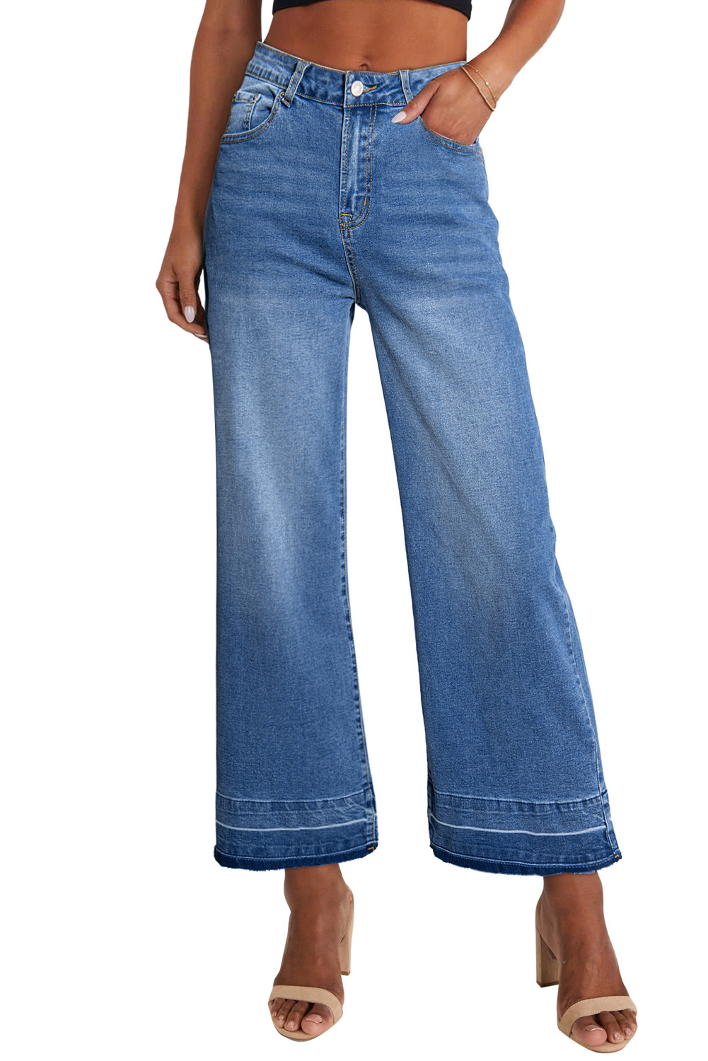 Gray Raw Hem Straight Leg Loose High Waist Jeans - loveforevers