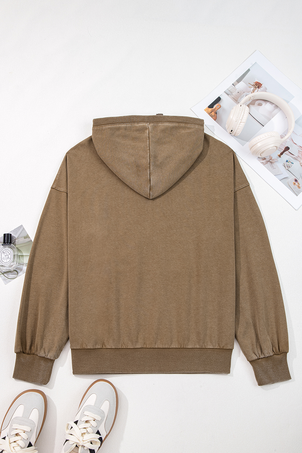 Canton Half Zip Kangaroo Pocket Mineral Wash Baggy Hoodie - loveforevers