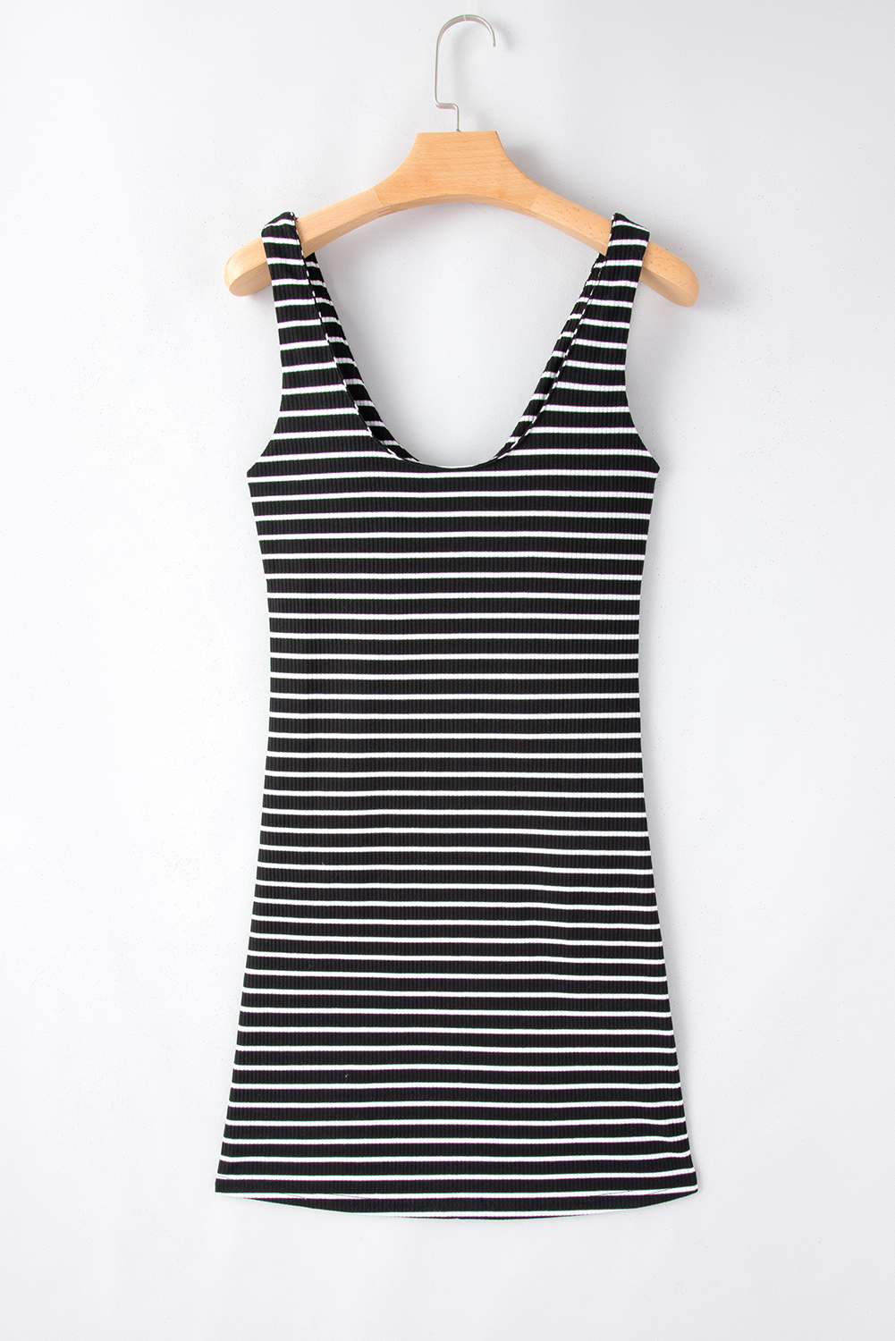 Black Stripe Ribbed Knit Sleeveless Mini Dress - loveforevers