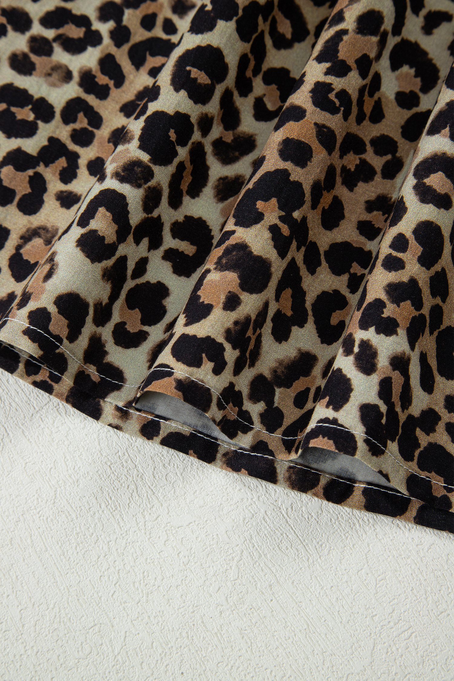 Khaki Contrast Striped Trim V Neck Leopard Shirt - loveforevers