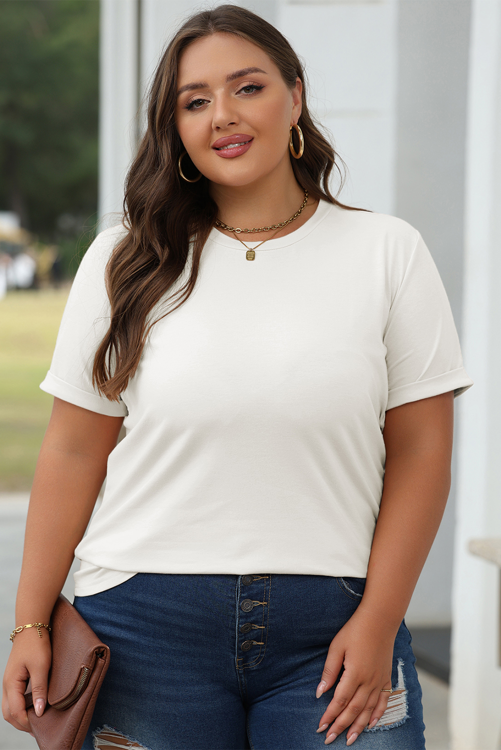 Khaki Casual Plain Crew Neck Tee - loveforevers