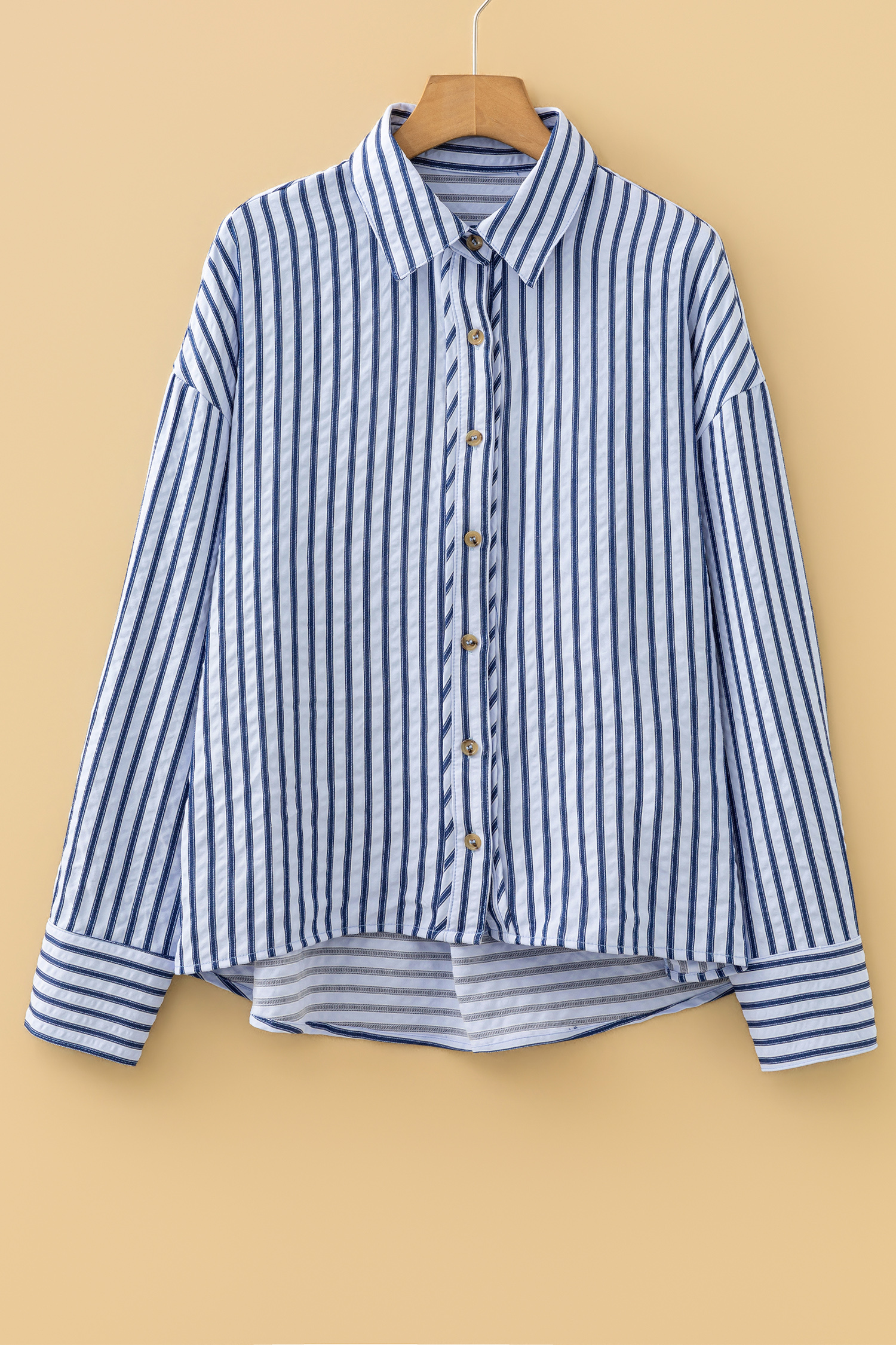 Blue Stripe Button Down Long Sleeve Loose Shirt - loveforevers