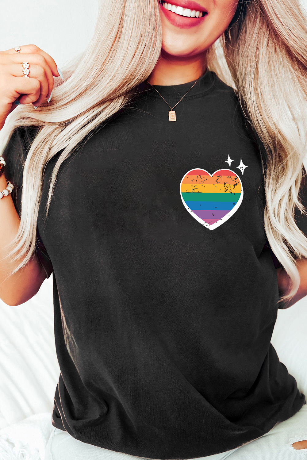 Black Pride Heart Cracking Graphic Detail Cotton Blend T Shirt - loveforevers
