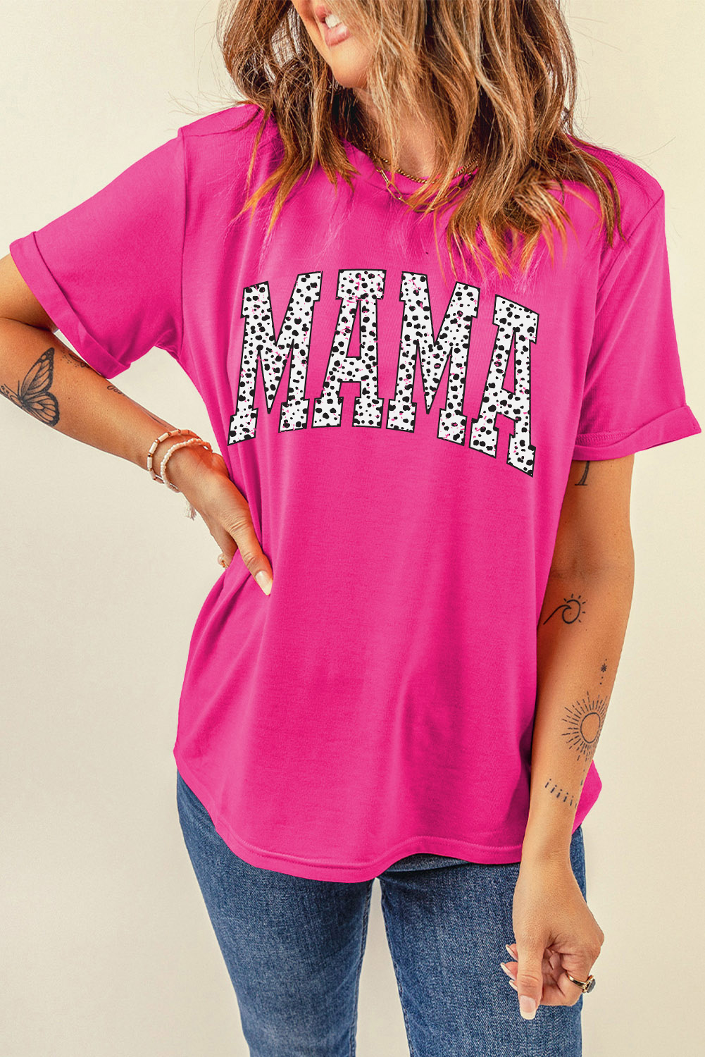 Rose Red Leopard MAMA Printed Crewneck Tee - loveforevers