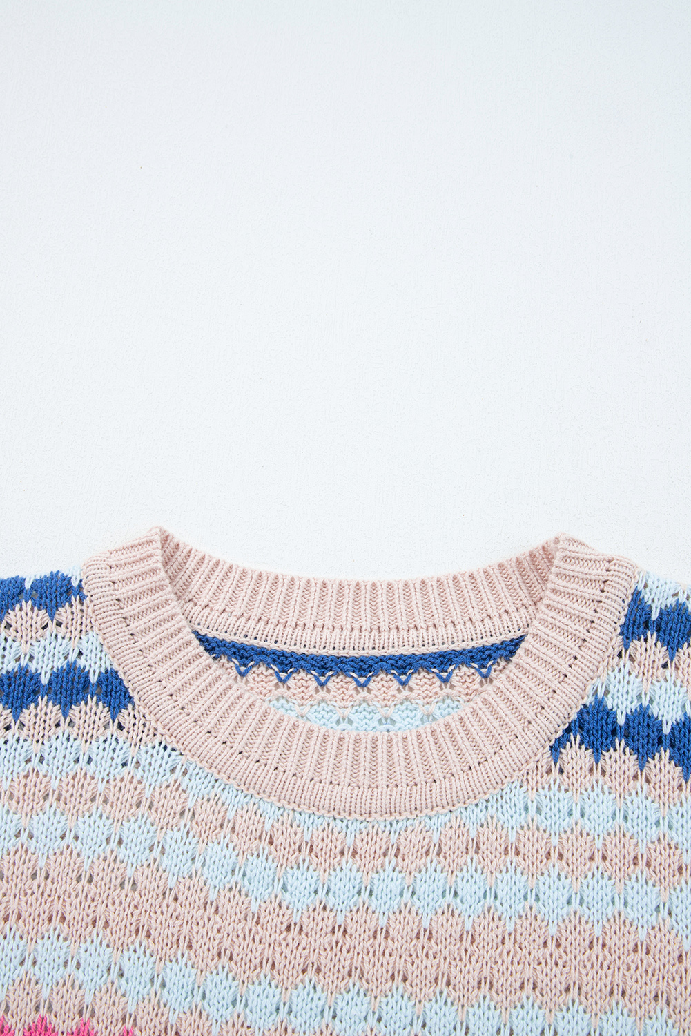 Brown Stripe Eyelet Patterned Drop Shoulder Sweater - loveforevers